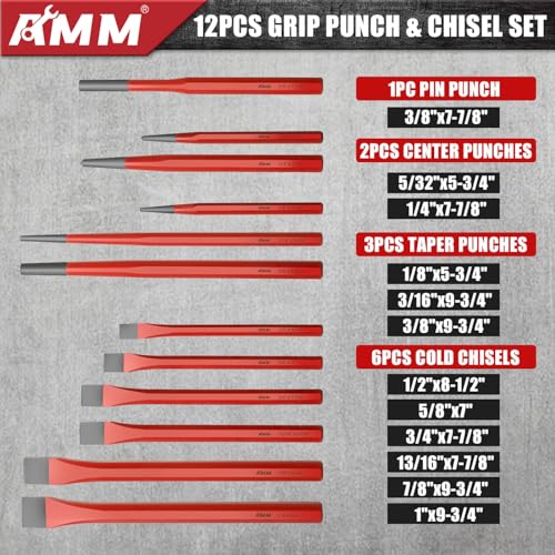 AMM 28-Piece Punch and Chisel Set, Heavy Duty Cr-V for Metal - size: 28PC