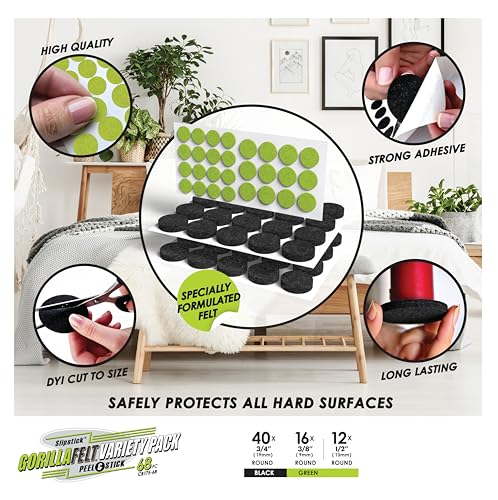 Slipstick Gorilla Felt ¾ Inch Furniture Pads (68 Pcs) Premium Furniture Pads & Chair Leg Floor Protectors for Hardwood Floors & Hard Surfaces - size: 3/4 Inch 68 Piece Combo Pack