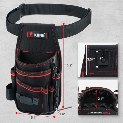 KUNN Electrician Tool Pouch with Belt Clip - 7-Pocket Lightweight Small Tool Belt Pouches for Carpenters, Technicians, HVAC - Heavy Duty Multi-Pocket Organizer for Construction, Maintenance, DIY Tools - color: Red