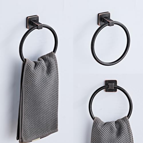 Bathroom Hardware Set 4 Pieces,Oil Rubbed Bronze Towel Bar Set Stainless Steel Wall Mounted, Includes 16In Hand Towel Bar, Towel Ring, Robe Towel Hooks,Toilet Paper Holder, Bathroom Towel Rack Set - color: Oil Rubbed Bronze-4pcs, size: 16Inch