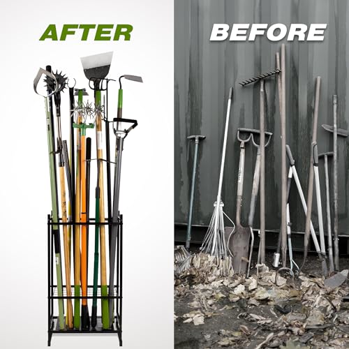 Garden Tool Organizer, Garage Tool Organizer & Garage Organization, Heavy Duty Steel Tool Storage Rack Holds 35 Rakes, Brooms Tools, Broom Holder and Mop Holder, Shed Organizer for Home Organization - style: Rack