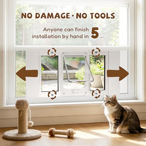 Full-Size Cat Door for Window, H: 15.3", Fit 36"-40" Window - size: Fit 36"-40" Window
