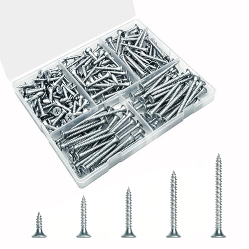 5 Sizes 202pcs Galvanized Wood Screws Assortment Kit,Wood Screws for Drywall,Phillips Drive Self Tapping Dry Wall Screws - size: 5 Kits(202pcs)