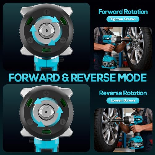 1/2 Inch Cordless Impact Wrench, 900 Ft-lbs (1200 N·m) High Torque Brushless Impact Driver Gun, 2300 RPM, 2×4.0 Ah Batteries, LED Light, 4 Sockets, Variable Speed Power Tool for Car & Tire Removal - size: Large