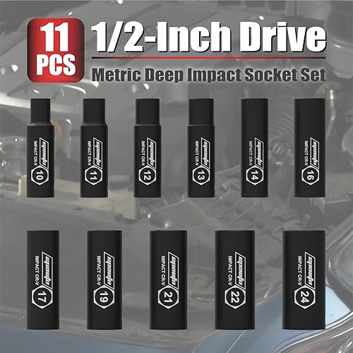EPAuto 1/2-Inch Drive Metric Deep Impact Socket Set, 6 Points, 11 Sockets - color: Black