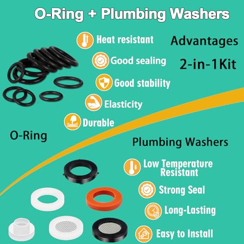 XBVV 32 Size 705 Pcs Plumbing Washers and O-Ring Kit 2-in-1 Rubber Gasket Assortment Kit for Faucet Spigot Garden Hose Pressure Washer Plumbing Repair