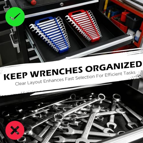 2-Pack Magnetic Wrench Organizer with Non-Slip Handle, 24-Slot Heavy-Duty Wrench Rack Holders for Toolbox & Drawer Storage, Fits SAE 1/4"-1-1/16" and Metric 6mm-24mm Wrenches - style: 24-Slot Large Handle / 2-Pack