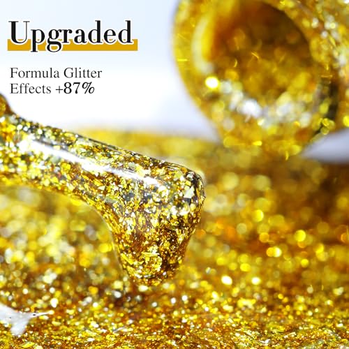 Double Rhythm 15ML Glitter Gel Polish Shimmer Reflective Holographic Color Magnetic for Nail Art Salon DIY at Home (Golden Chunky-B1126) - color: Hot Gold