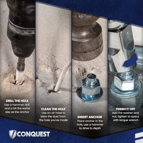 Conquest 304 Stainless Steel Wedge Anchors for Concrete 1/2” x 3-3/4” - size: 1/2" x 3-3/4"