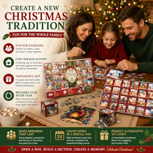 Christmas Advent Puzzle 1000 Piece Countdown 2026 - color: Christmas Advent Puzzle