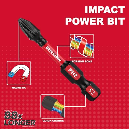 GEINXURN Impact Tough Phillips Square Torx 2 in. Insert Driver Bits, 40Pack Bulk T20/T25/PH2/SQ2 Screwdriver Power Bits Set - size: MIXED-40PC