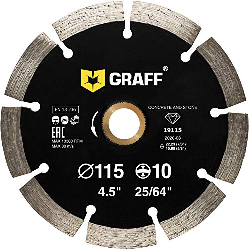 4 1/2 Inch Diamond Blade for Angle Grinder — Diamond Cutting Wheel for Cutting Stone, Marble, Granite, Brick, Masonry, Paving Flag, Concrete — Diamond Saw Blades Segment Height 0.394” (10 mm) — GRAFF - size: Ø 4 ½ Inch Segment, style: Diamond Segment Blad
