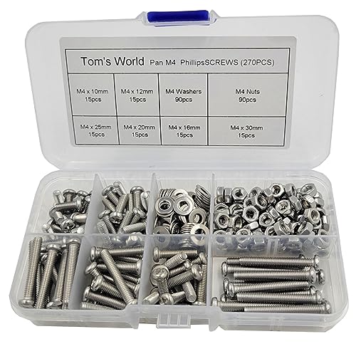 M4-0.7 x 10mm,12mm,16mm,20mm,25mm,30mm Pan Head Phillips Machine Screws,18-8 Stainless Steel Bolts Nuts Washers Screws Assortment Set (M4 Pan Head Phillips Screws) - size: M4 Pan Head Phillips Screws