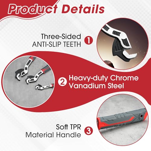 Self Adjusting Pipe Wrench, 6”8”10” Self Locking Wrench Set with Forged Double Threaded Jaws for Pipes Nuts Bolts and Plumbing Repair