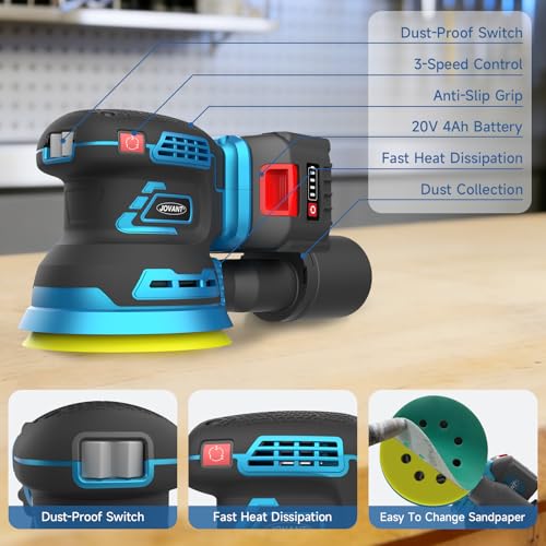Electric Orbit Sander Kit with 8.2ft Pole,20V Random Hand Sanders 4.0AH,5.0 Inch Variable Cordless Sanders for Wood Working,Sanding