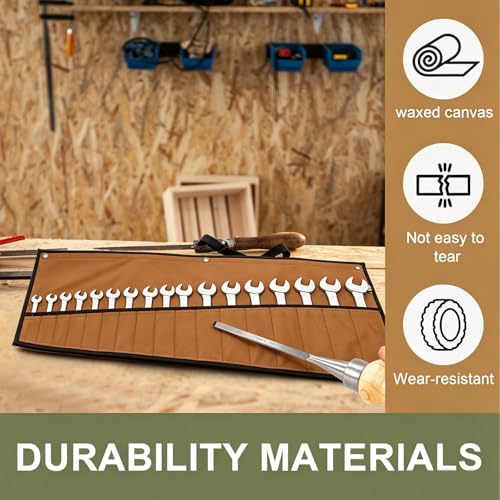 Wrench Organizer, Tool Roll Pouch,16-Pocket Waterproof Oxford Cloth - color: Brown