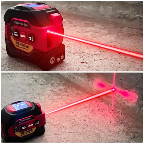 Laser Tape Measure 3 in 1 with Laser Level Crosshairs |196ft/60m LCD - color: Red