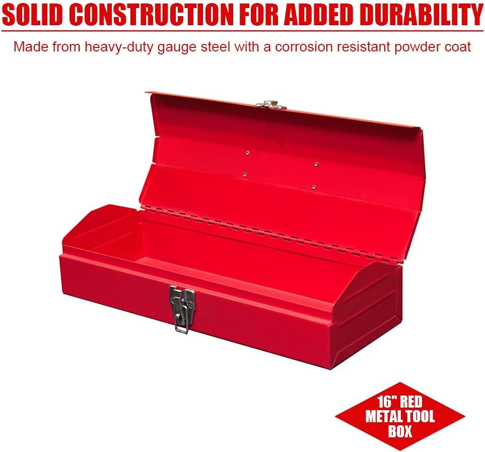 2PCS Portable Tool Box, Metal Tool Box, 4 Non-Slip Foot Pads, Ideal for Trailer, Mechanic, DIY-ers, Car Toolbox, Workshops, Garages, Repair Shops,Red - size: 2P-16.7in-Red