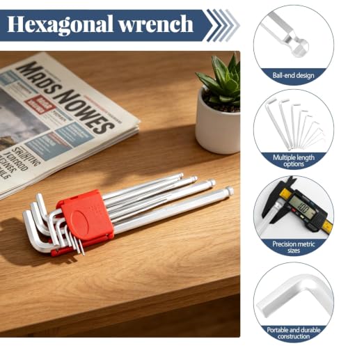 9-Piece Metric Allen Wrench Set, 1.5-10mm Extra Long Matte Finish Hex Key Set, Professional Grade L-Shaped Ball End Hex Keys for Auto, Machinery & Industrial Repair - color: Extra Long Matte Set