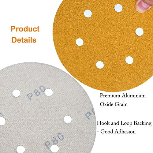 6-Inch 6-Hole Hook and Loop Gold Sanding Discs 80-Grit, 100-Pack - style: 80 Grit