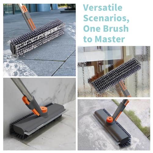 AIR U+ Floor Scrub Brush with Long Handle, 3-in-1 Rotating Head & Squeegee - color: Gray, size: 1 PACK