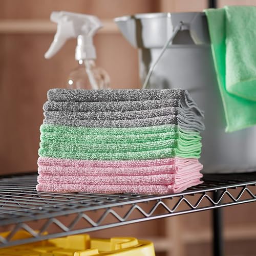 Amazon Basics Microfiber Cleaning Cloths, Ultra Absorbent, Scratch Free, Non-Abrasive, Reusable and Washable, All-Purpose, Car Detailing, 16" x 12", Green/Gray/Pink, 36-Pack - color: Green/Gray/Pink, size: 36-Pack