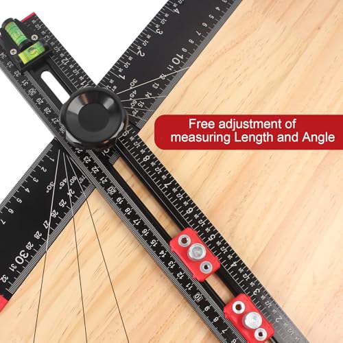 4-in-1 Aluminum Drilling Positioning Ruler, 16" Multifunctional T Square Ruler, Multi-Angle Adjustable Marking Gauge Tool, Cabinet Hardware Jig, Drilling Template for Door Holes