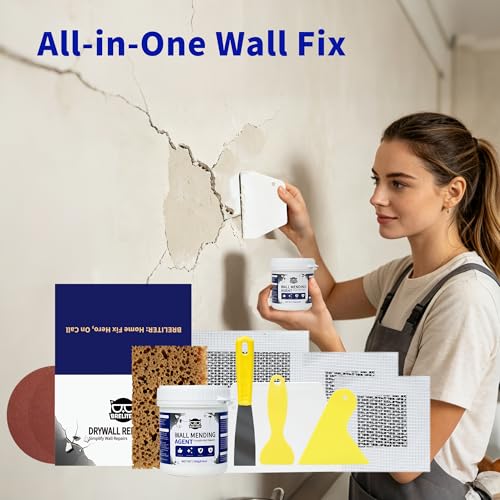Breliter Drywall Patch Repair Kit - Drywall Repair Kit for Wall Texture, Holes, Cracks, Graffiti & Stains, Patches/Scrapers/Sandpaper/Texture Sponge/Putty Knife, Formaldehyde-Free, White (8.8oz)