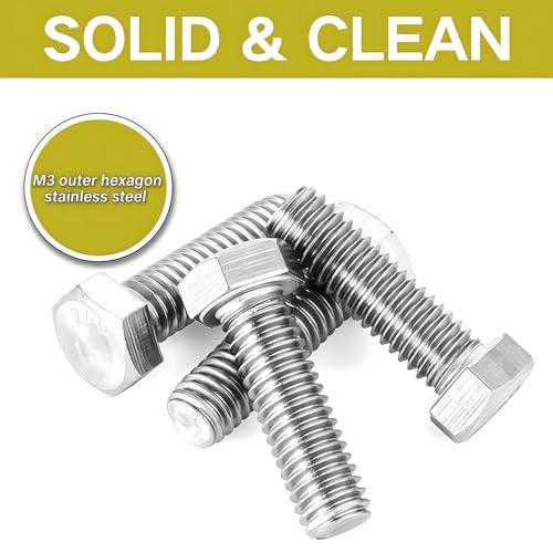 M3 Hex Head Bolts 490Pcs Metric Heavy Duty Hex Cap Bolts and Nuts Flat and Lock Washers Kit M3x6/8/10/12/16/20/25mm 304 Stainless Steel Fully Thread External Hex Drive Fasteners - size: M3