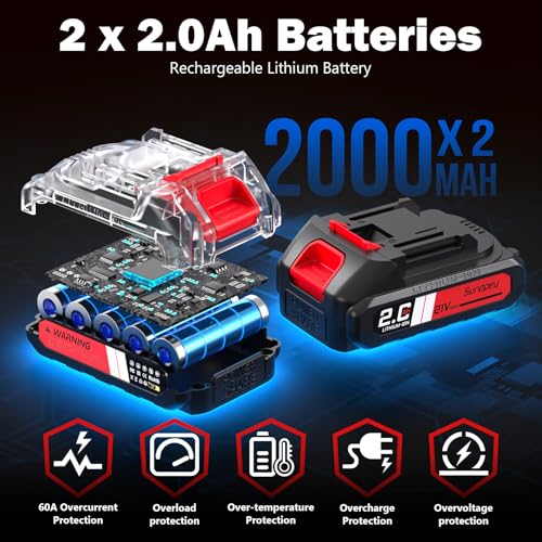 Sundpey 620In-lbs Brushless Cordless Drill Set, Electric Power Drill Set - color: Red