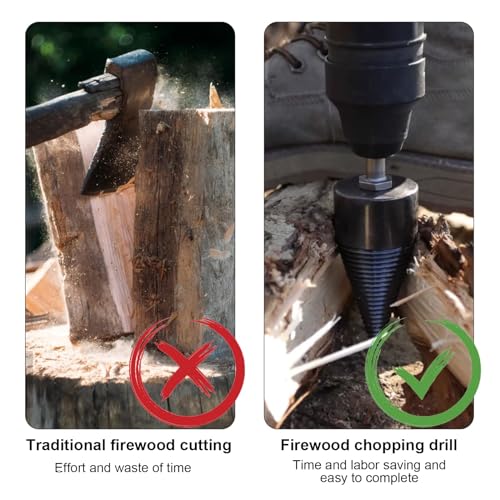 Wood Splitter Drill Bit 42mm + 32mm with Anti-Slip Gloves and 4 Drilling Handles, Log Splitter Drill Bit Kindling Splitter for Wood Splitting Drill Bit Heavy Duty Firewood Splitter Drill (42mm+32mm)