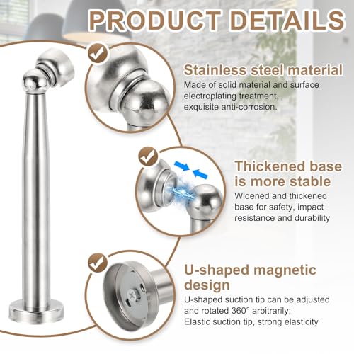 uxcell 8.3" Magnetic Door Stoppers, Wall Floor Mounted Magnetic Door Catch Holder, Stainless Steel Door Stops for Bedroom, Bathroom, Kitchen, Office, Silver - size: 8.3"