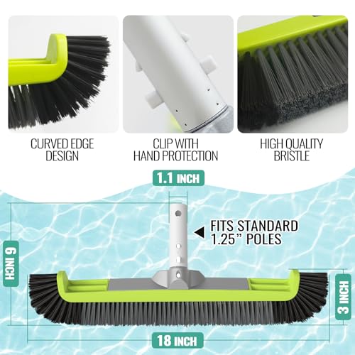 18" Pool Brush Head - Scrub Brush, Curved Ends, Fits Φ1.25” Poles - color: Black & Dark Gray