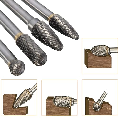 4PCS Long Carbide Burr Set 1/4" Shank Total L 6"Rotary File Long Tool Accessories for Dremel, Double Cut Tungsten Carbide Rotary Files for Metal, Wood, Aluminum, Engraving, Carving, Drilling - size: 6x6mm