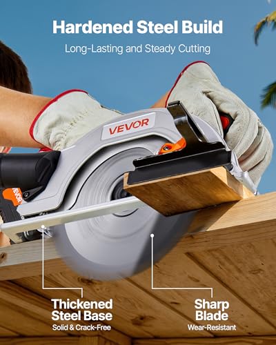 VEVOR 20V Cordless Circular Saw, 6-1/2" Brushless Circular Saw, 4700 RPM, 0-45 Degree Bevel Capability, LED Light, Electric Circular Saw Kit with Battery and Charger Included, for Wood Cutting - size: 6-1/2 in