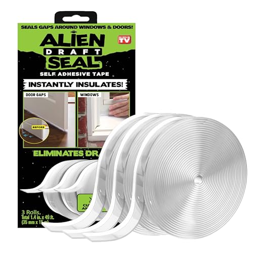 Alien Draft Seal Set of 49 Feet Anti-Draft Adhesive and Flexible Flap to Seal Gaps Around Doors and Windows As Seen On TV - size: 49 Feet - Pack of 1