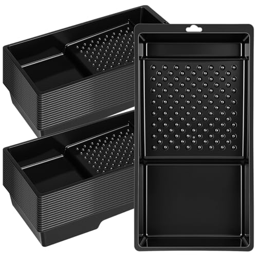 Ripeng 30 Pack 4 Inch Paint Tray Bulk Plastic Paint Roller Tray Small Painting Pan with Deep Pocket and Textured Ridge Reusable Trays Suitable for 4" Painting Rollers for Home Wall Decor(Black)