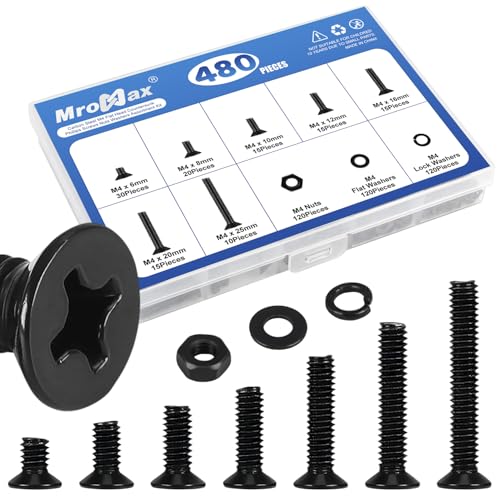 480Pcs M4 Countersunk Screws Assortment Kit with Nuts and Washers (6-25mm) - size: M4 x 6-25mm Kit