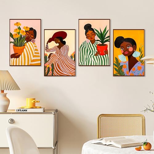 Okarina 4 Pack Paint by Numbers Kit for Adults with Frame, African Women - color: OP4FUS2510-01