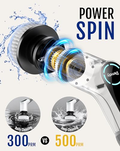 Dovety Electric Spin Scrubber, Extendable Handle, 8 Brush Heads-WH - color: White