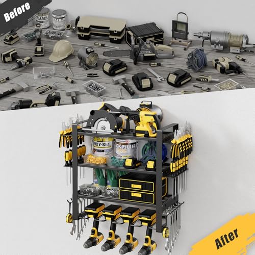 4-Tier Power Tool Organizer Wall Mount, 200LBS Capacity, 4 Drill Holders - size: 16.5" Width 4-Tier