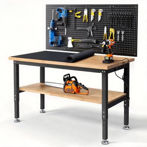 ENJOYWOOD 60" Adjustable Height Workbench with Storage Shelf