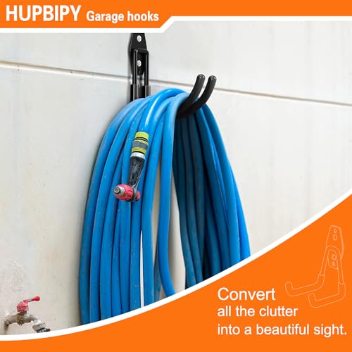 HUPBIPY Heavy Duty Garage Hooks 4 Pack, J Shaped Hanger, Wall Mounted Storage System, Power and Garden Tool Organizer, for Hanging Ladders, Bikes Tires, Hose, Bulk Items - color: Black Large J Hook