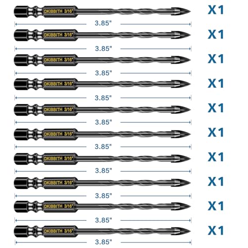 10 Pcs 3/16" Masonry Concrete Drill Bit Set for Tile Brick Glass Plastic Wood, Cross Tungsten Carbide Tip, Hex Shank, Work with Ceramic Porcelain Tile Wall Mirror Paver, 3/16 Inch Drill Bits,5mm. - size: 10 Pack 3/16"(5mm)