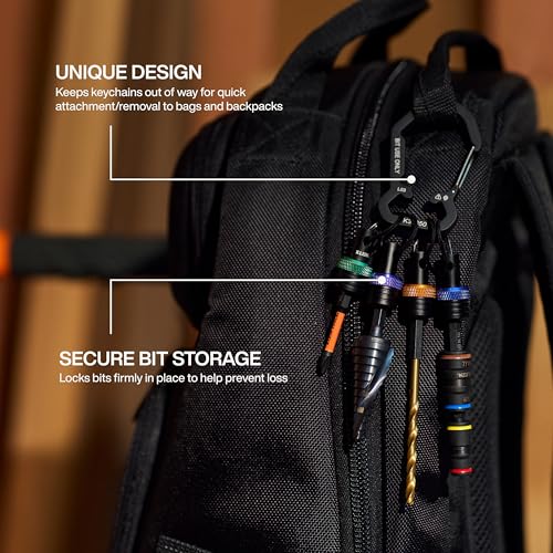 Klein Tools K33850 5-Piece Bit Holder Keychain Set, Organizes and Stores 1/4-Inch Hex Driver Bits, Carabiner Attachment, Colored Bands for Easy Identification