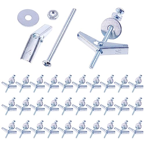 Swpeet 120Pcs 30 Set 1/8 Inch Toggle Bolts and Wing Nut Kit with Hex Nuts, Washers, Toggle Bolt Assortment Kit, Butterfly Toggle Anchors for Hanging Heavy Items on Drywall - size: 1/8 Inch