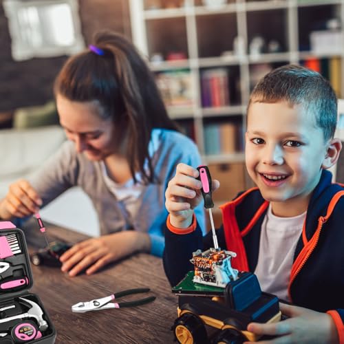 HANGYING 39-Piece Household Tool Set, Pink Tool Kit for Women with Toolbox - color: Pink