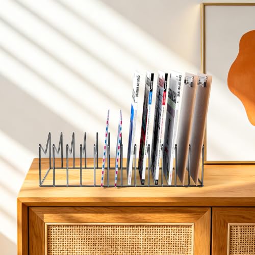 2 Sets 12 Sections Metal Desk Organizer,Office File Holder for Clipboard,Manila Folder,Book & Magazine, Iron Desktop Storage for Kitchen Utensil & Cable,Home Office Organization