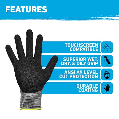 Gorilla Grip A9 Cut Resistant Work Gloves, Nitrile Coated -X-Large (27243-212B) - color: Grey A9, size: X-Large