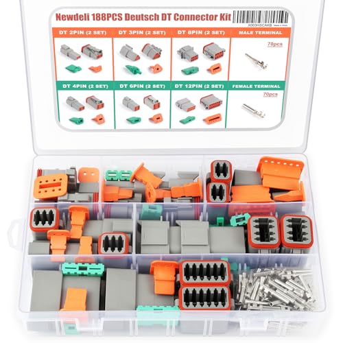 Newdeli Deutsch Connector Kit 188Pcs 12 Sets 2 3 4 6 8 12 Pin Connectors with Size 16 Stamped Contacts 14-20AWG DT Series Sealed Waterproof Automotive Electrical Wire Connectors - size: DT Connector 188 Pcs Multi-Pin Kit